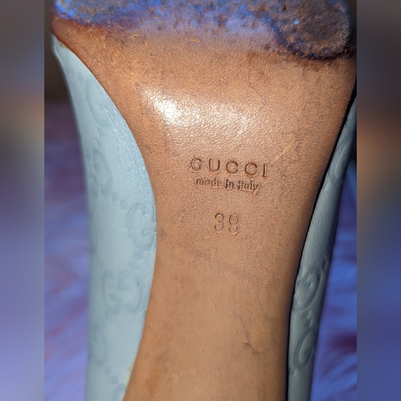 Gucci Monogram Baby Blue Open Heeled Pumps Authentic - Picture 9 of 12